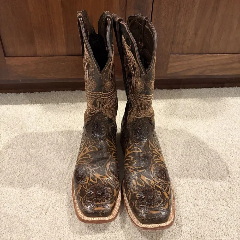 EUC Tanner Mark Men’s Hand Tooled Western Boot TM205566 Size 12 Cowboy